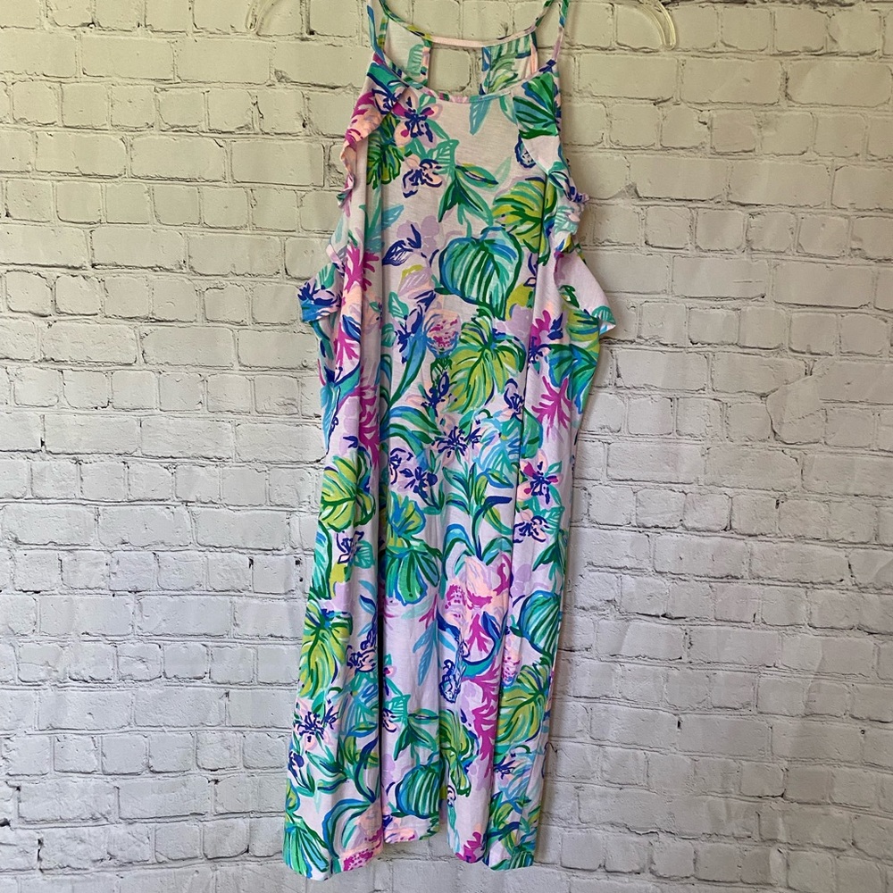 Lilly Pulitzer Billie Ruffle Dress Mermaid In the Shade Print EUC Size large